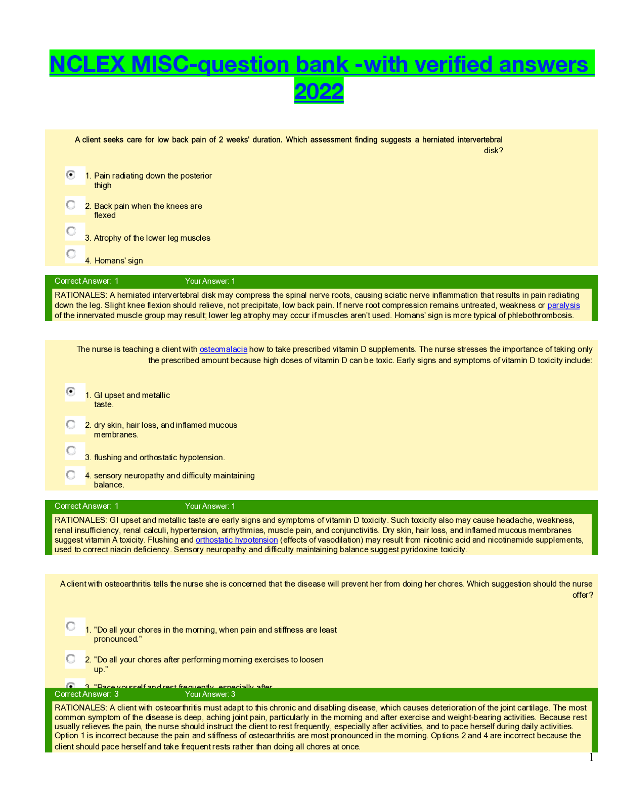 Preview image for NCLEX MISC-question bank -with verified answers 2022